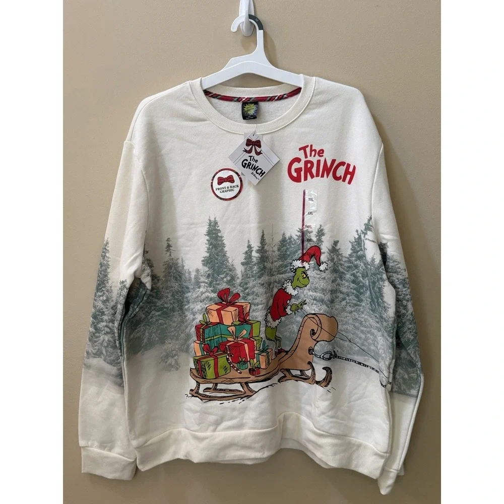 Dr. Seuss Adult Front-and-Back The Grinch Graphic Sweatshirt-Cream Sz XXL NWT